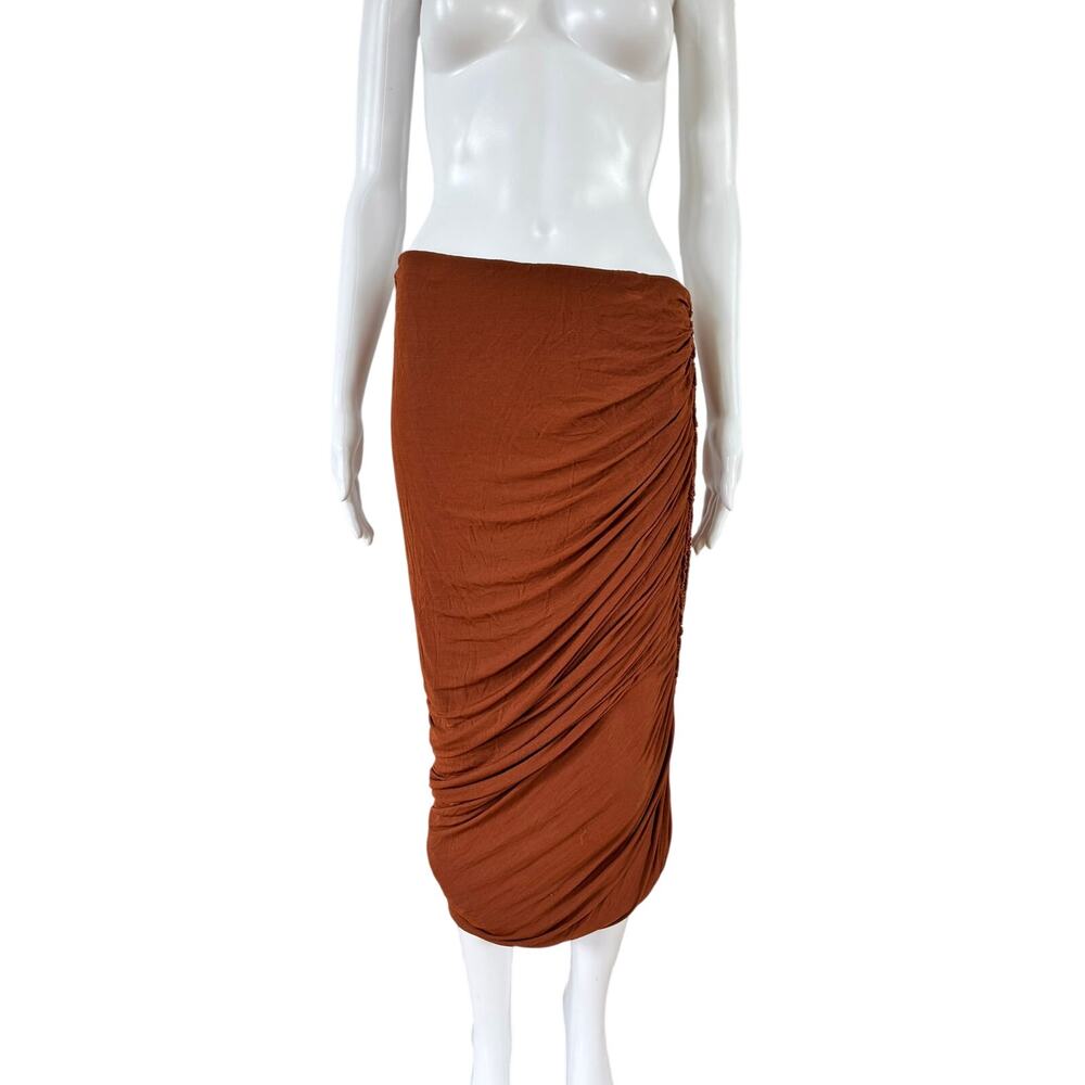 Donna Karan Collection Brown Ruched Midi Skirt Large L